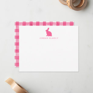 Baby Note Card, Pink Bunny Gingham Flat Card