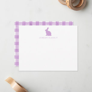 Baby Note Card, Purple Bunny Gingham Flat Card
