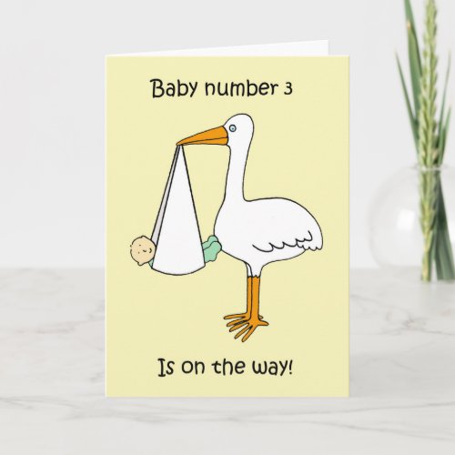 Baby Number 3 is on the way Cartoon Stork Card