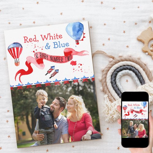 Baby Number Two Red White and Blue Photo Pregnancy Announcement