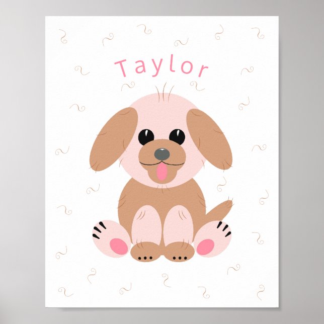 Baby Nursery Neutral Personalized Puppy Design Poster (Front)