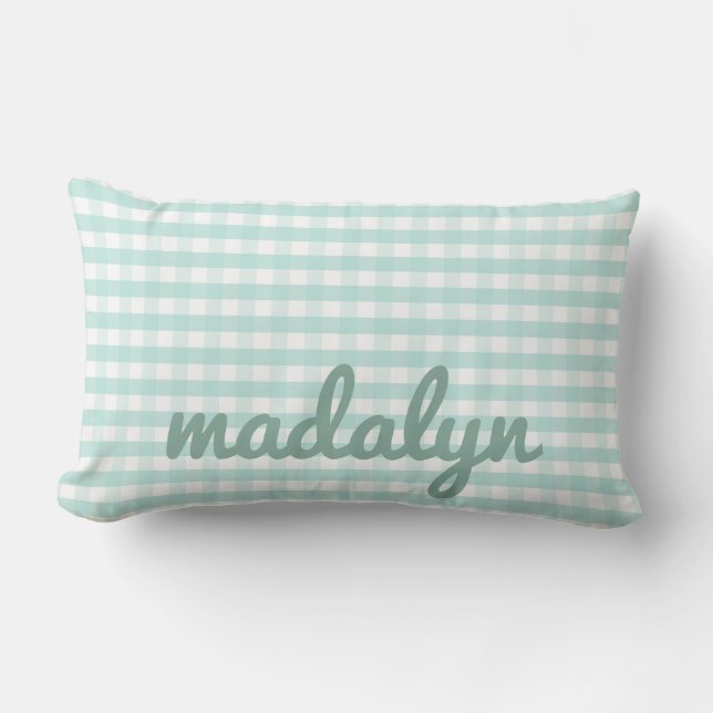 Baby Nursery Pastel Mint Green Gingham  Lumbar Pillow (Front)