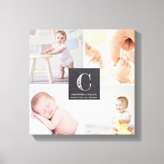 Baby Nursery Photo Collage | Chalkboard Etch Canvas Print (Front)