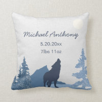 Baby Nursery Pillow Birth Stats Wolf Mountain