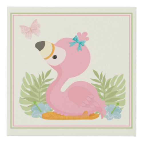 Baby Nursery Pink Cute Flamingo Watercolor Art Faux Canvas Print