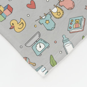 Baby Nursery Teddy Bear Duck Seamless Pattern Baby Fleece Blanket