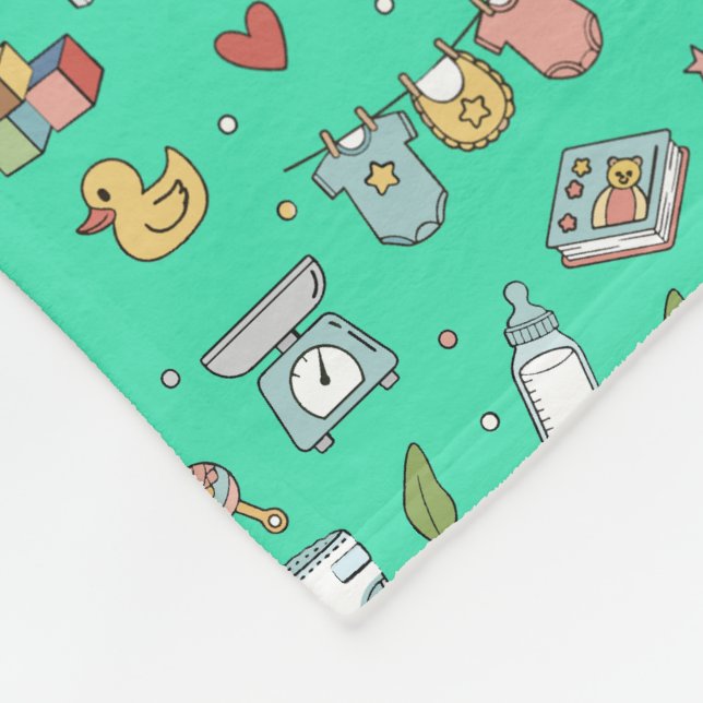 Baby Nursery Teddy Bear Duck Seamless Pattern Baby Fleece Blanket (Corner)
