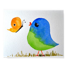 Baby Nursery wallart_ Watercolor Blue Bird