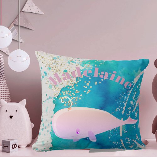 Baby Nursery Whale Sparkle Blue Pink Personal Throw Pillow