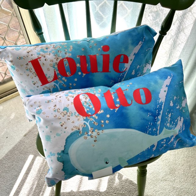 Baby Nursery Whale Sparkle Blue Red Personal Lumbar Pillow (Creator Uploaded)