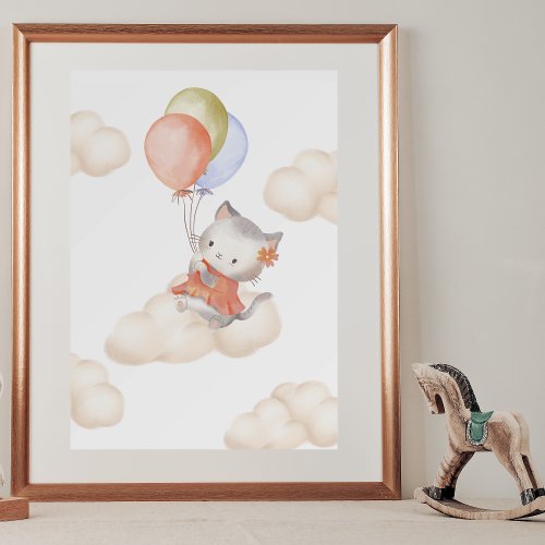Baby Nursery Whimsical Floating Kitten Clouds Poster
