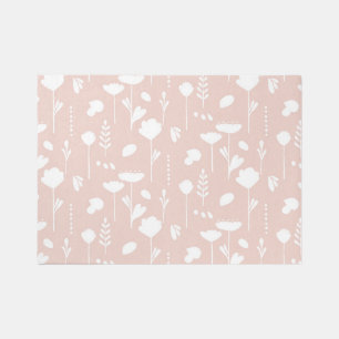 Baby Nursery Wildflower Floral Modern Pink n White Rug