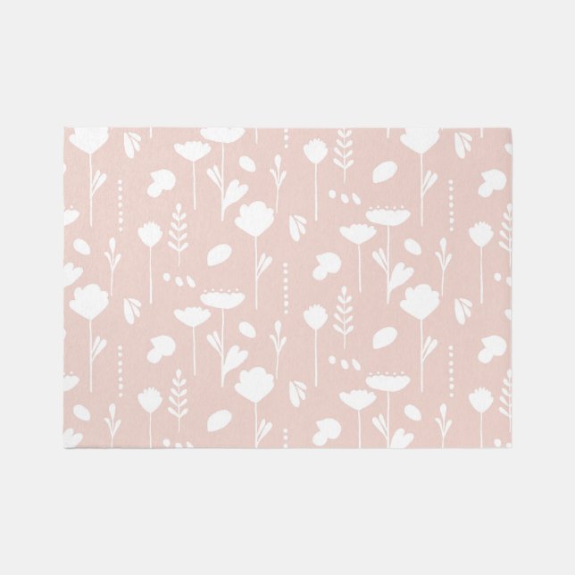 Baby Nursery Wildflower Floral Modern Pink n White Rug (Front)