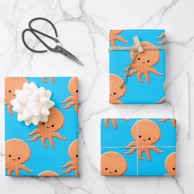 Baby Octopus Pattern Wrapping Paper Sheets (Front)