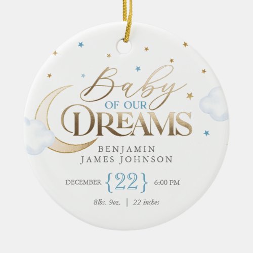 Baby of our Dreams Blue Babys First Christmas Ceramic Ornament