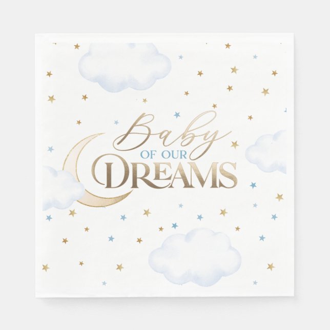 Baby of our Dreams Moon and Stars Blue Baby Shower Napkins (Front)