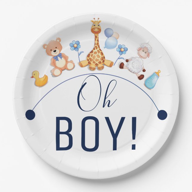 Baby Oh boy cartoon animals design Paper Plates (Front)