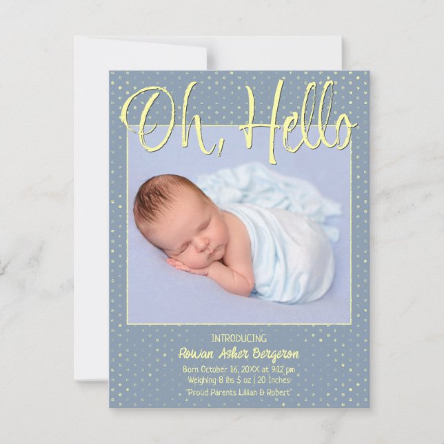 Baby Oh, Hello Flat Announcement Card (Front)