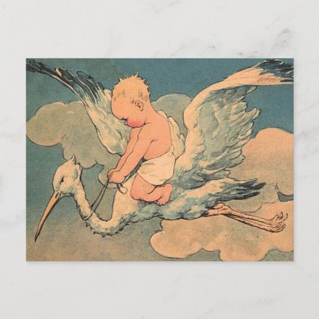 Baby on a Stork Postcard (Front)