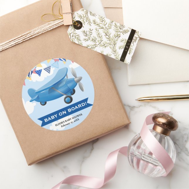 Baby on Board! Aviation Airplane Baby Shower Classic Round Sticker (Gifting)