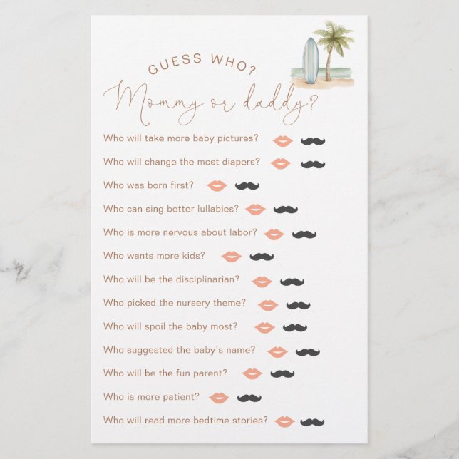 Baby On Board Baby Shower "Guess Who" Game (Front)