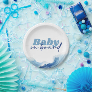 Baby On Board Baby Shower Plates, Surf Baby Shower Paper Plates
