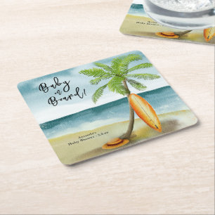 Baby on board Baby Shower Square Paper Coaster