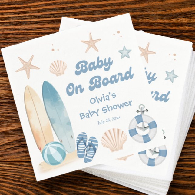 Baby on Board Baby Shower Surfboard Beach Napkins (Creator Uploaded)