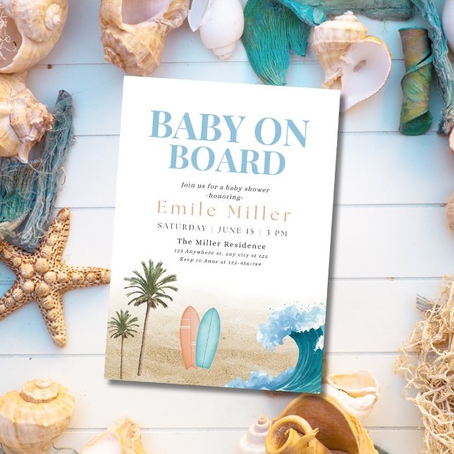 Baby On Board Baby Shower, Surfing Boy Baby Shower Invitation (Creator Uploaded)