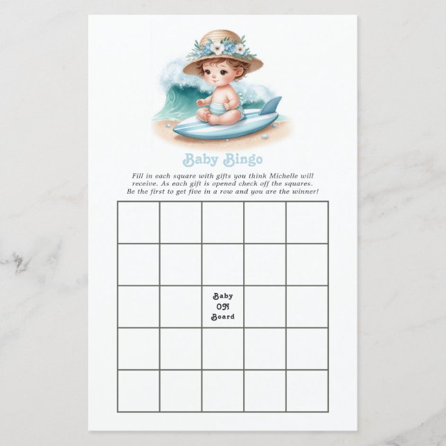 Baby on Board Beach Baby Shower Bingo Game (Front)