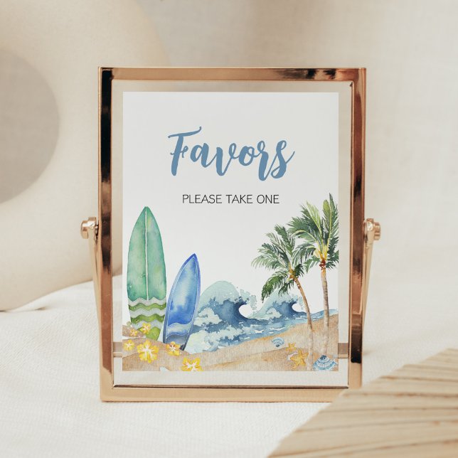 Baby on Board Beach Baby Shower Favors Poster (Surfing Summer Boy Baby Shower Favors Sign)
