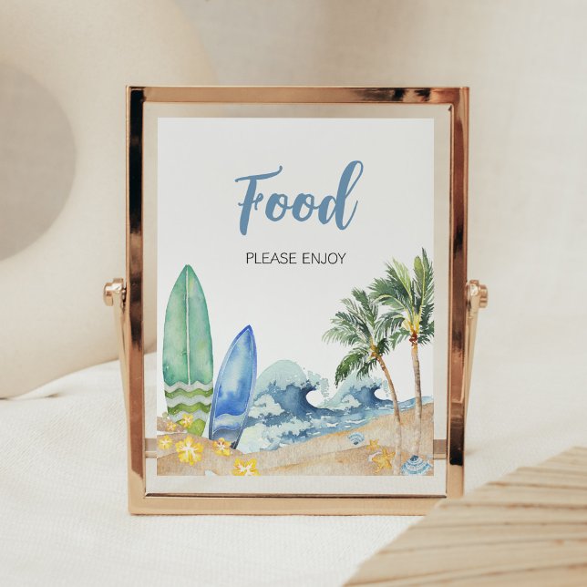 Baby on Board Beach Baby Shower Food Poster (Surfing Summer Boy Baby Shower Food Sign)