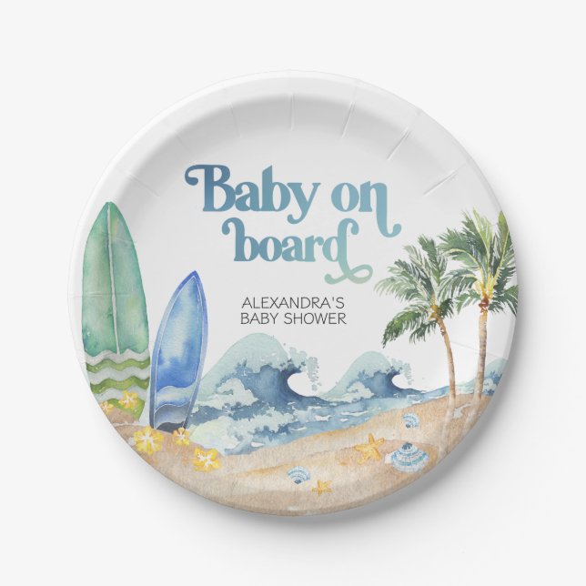 Baby on Board Beach Baby Shower Paper Plates (Front)