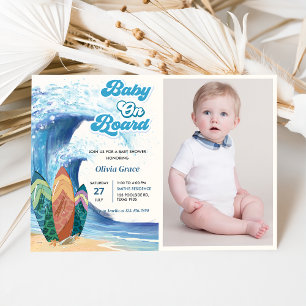Baby On Board Beach Baby Shower Photo  Invitation