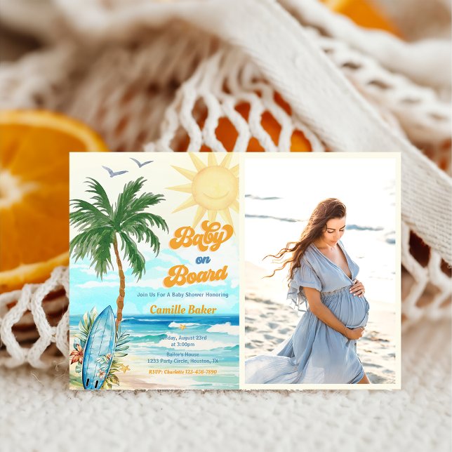 Baby on Board Beach Baby Shower Photo Invitation (Creator Uploaded)