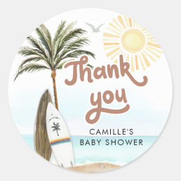 Baby on Board Beach Baby Shower Thank you Classic Round Sticker