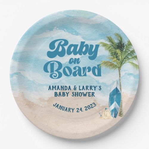 Baby on Board Beach Boy Baby Shower Paper Plates