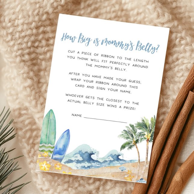Baby on Board Beach How Big is Mommy's Belly Game (Surfing Summer Boy Baby Shower How Big is Mommy's Belly Game)