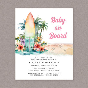 Baby On Board Beach Surf Baby Girl Shower Invite