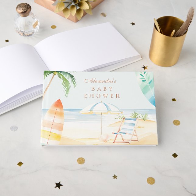 Baby on Board Beach Surf Baby Shower Foil Guest Book (Front Open)