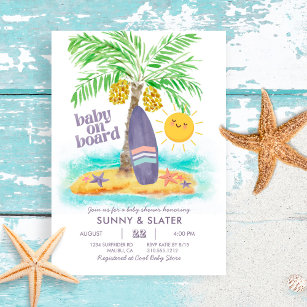 Baby On Board   Beach Surf Baby Shower Invitation