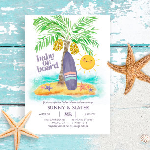 Baby On Board Beach Surf Baby Shower Invitation