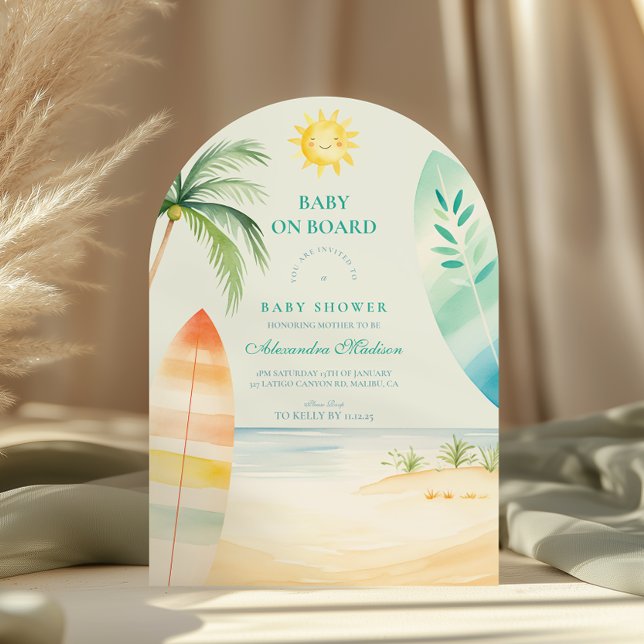 Baby on Board Beach Surf Baby Shower Invitation (Creator Uploaded)