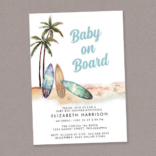 Baby On Board Beach Surf Baby Shower Invitation
