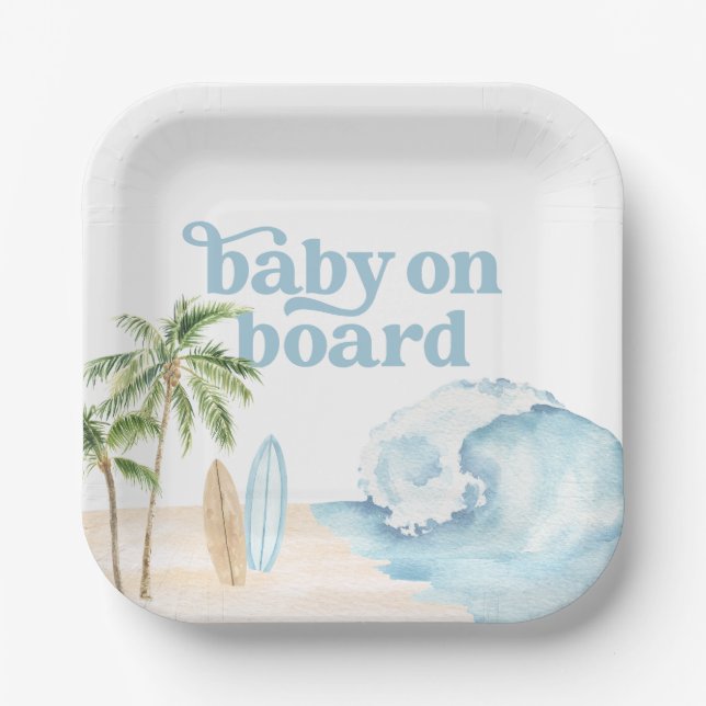 Baby on Board Beach Surf Baby Shower Paper Plates (Front)
