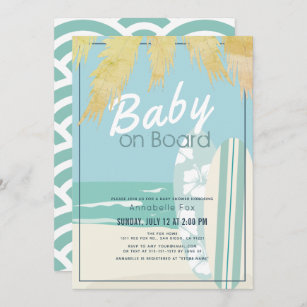 Baby on Board Beach Surf Boy Baby Shower Invitation