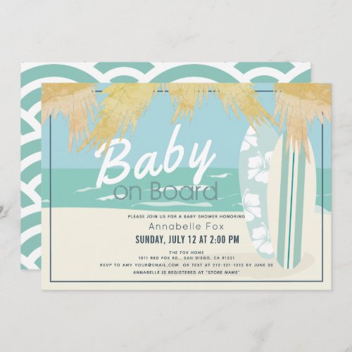 Baby on Board Beach Surf Boy Baby Shower Invitation