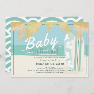 Baby on Board Beach Surf Boy Baby Shower Invitation