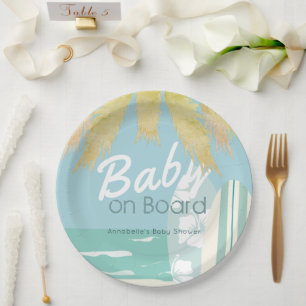 Baby on Board Beach Surf Boy Baby Shower Paper Plates