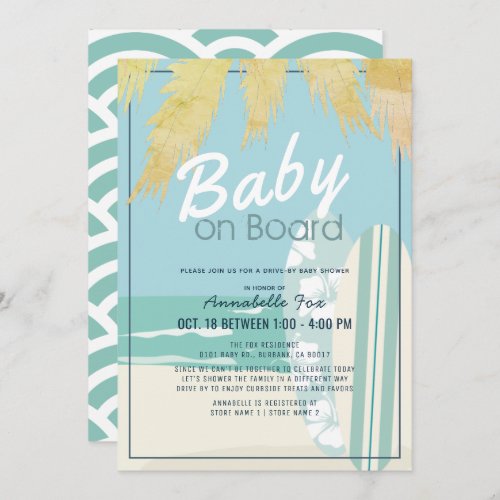 Baby on Board Beach Surf Boy Drive_by Baby Shower Invitation